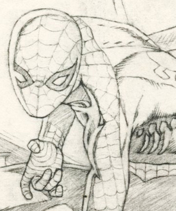 close up of finished pencils with spider-man