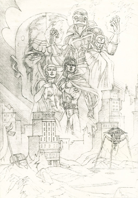 finished pencils for back of cover with vision, ghost rider, and others
